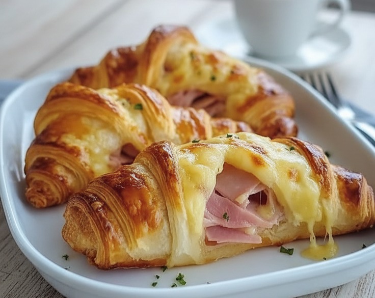 Easy Baked Ham and Cheese Croissant Breakfast Recipes serving